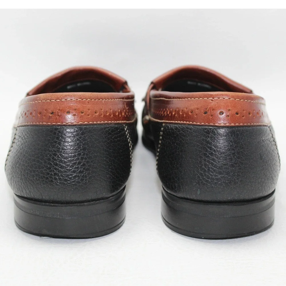 GH Bass Weejuns Mens 10D Black Brown Pebbled Leather Tassel Kiltie Loafers‎ 0035